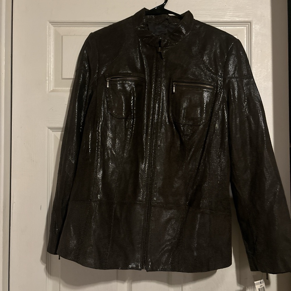 Alfani women’s genuine leather, brown jacket size ,1X regular